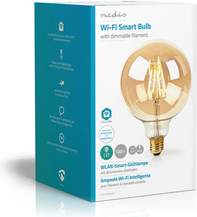 Actual product image Nedis WLAN Smart LED, Filament, 5W, E27, Globe, Clear (E27, 5 W, 500 lm, 1 x, F)