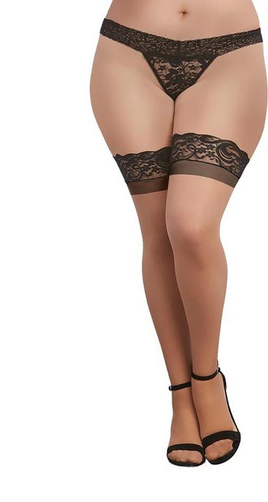Actual product image Dreamgirl Cuban Heel Top Thigh High - OSQ - Nude-Black