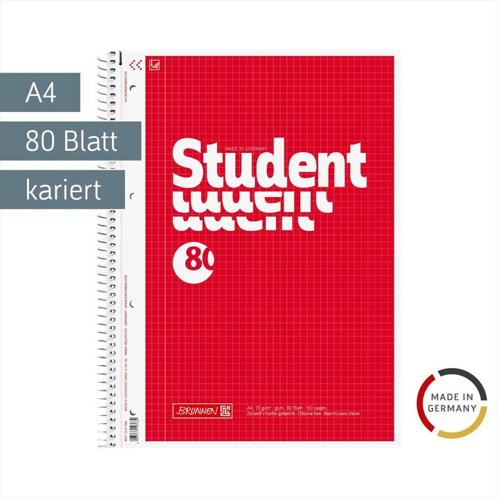 Image du produit Brunnen Collegeblock A4, quadrillé, 80 feuilles (A4, Quadrillé, Couverture souple)