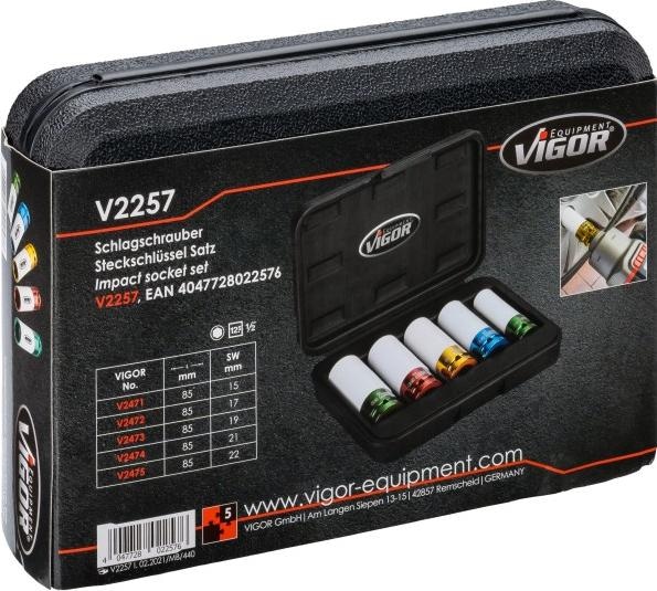 Actual product image Vigor Impact spanner socket set ∙ V2257 ∙ Square12.5 mm (1/2 inch) ∙ Outside Six... (22 mm, 15 mm, 17 mm, 19 mm, 21 mm)
