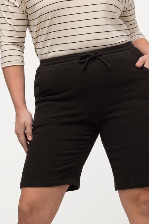 Immagine prodotto Ulla Popken Shorts in cotone biologico con crespatura a bolle, taglio della gamba largo e cintura elastica (42, 44)