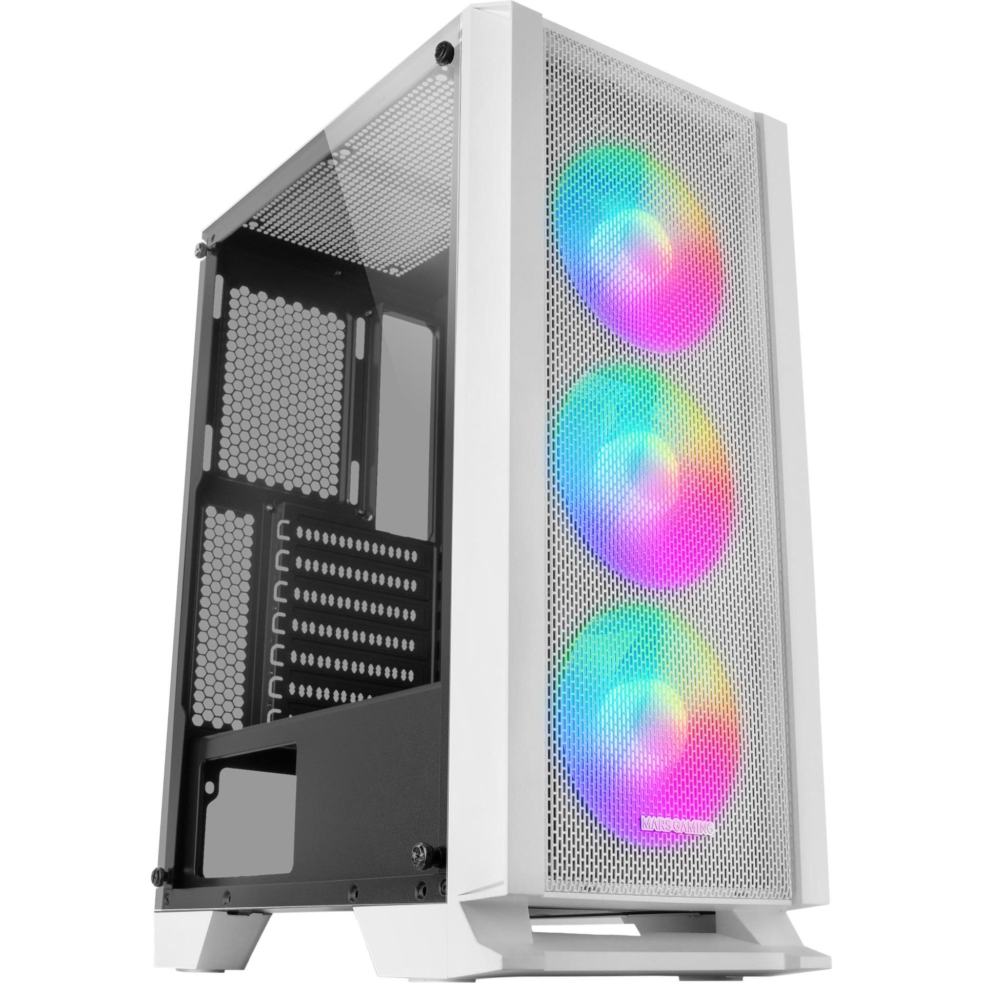 Mars Gaming Boitier Moyen Tour Atx Mc-C RGB Avec Panneau Vitré (Blanc) (mATX, Mini-ITX, ATX), PC Gehäuse, Weiss