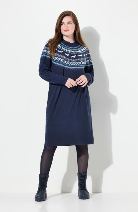Immagine prodotto Ulla Popken Abito di maglia in stile norvegese con cane, taglio oversize, scollo a girocollo e maniche lunghe (56)