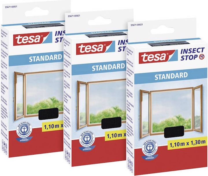 Produktbild tesa STANDARD 55671 Fliegengitter (L x B) 1300 mm x 1100 mm Anthrazit 3 St. (110 x 130 cm)