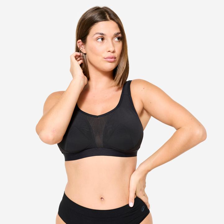 Kalenji Sport-BH Bustier Damen kreuzbare Träger starker Halt - schwarz
