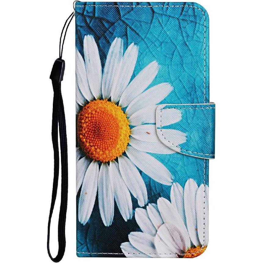 Cover-Discount Galaxy A22 4G - Leder Hülle Margeriten (Samsung Galaxy A22), Smartphone Hülle, Mehrfarbig