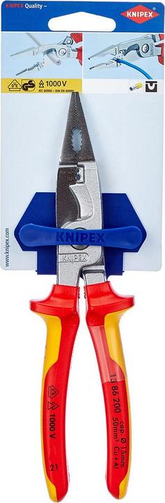 Produktbild Knipex Elektroinstallationszange L.200mm VDE ohne Öffnungsfeder verchromt 2Komp.-Hüllen m.Abgleitschutz... (200 mm)