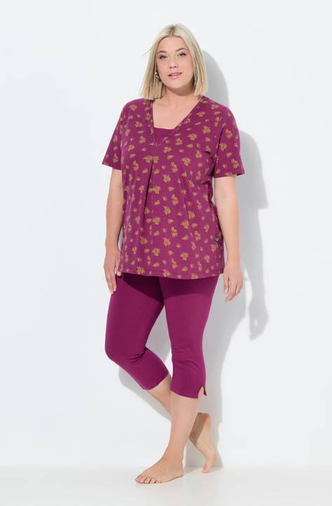Produktbild Ulla Popken Pyjama, V-Ausschnitt, Halbarm, Caprihose (46, 48)