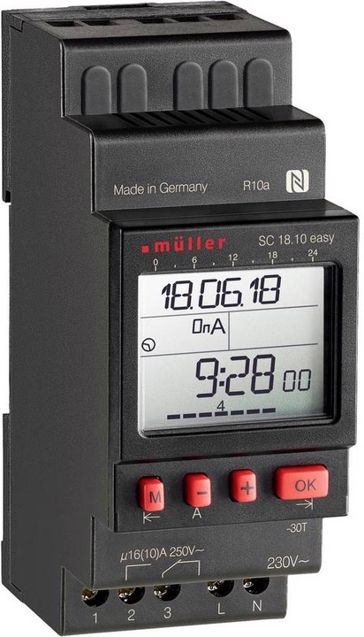Produktbild müller SC18.10 easy, 24V ACDC, Hutschienen-Zeitschaltuhr digital 24 V/DC, 24 V/AC 16 A/250V