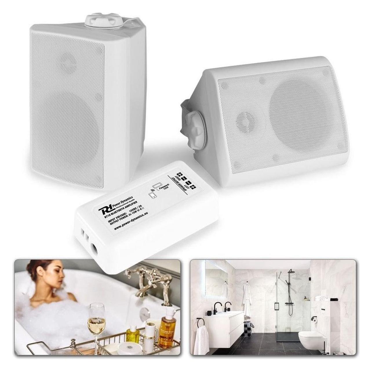 Power Dynamics Luidsprekers - Geluidsinstallatie Met 2 Buitenspeakers En Versterker Met Bluetooth - Perfect Voor (2x 15 W), Pa-luidsprekers, Wit