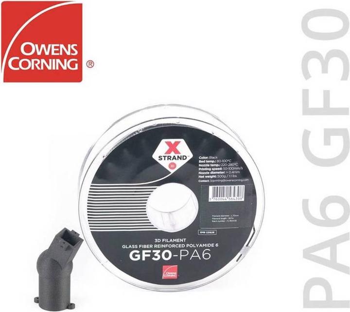 Actual product image Owens Corning FIXD-PA17-BK0 Xstrand PA6 GF30 Filament PA (Polyamide) UV Resistant 2.85mm 500g Heavy... (Nylon, 2.85 mm, 500 g, Black)