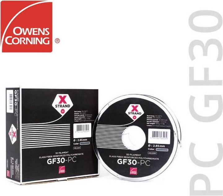 Produktbild Owens Corning FIXD-1000-002 Xstrand GF30 Filament PC (Polycarbonat) UV-beständig 2.85mm 500g Schw... (Carbon, 2.85 mm, 500 g, Schwarz)