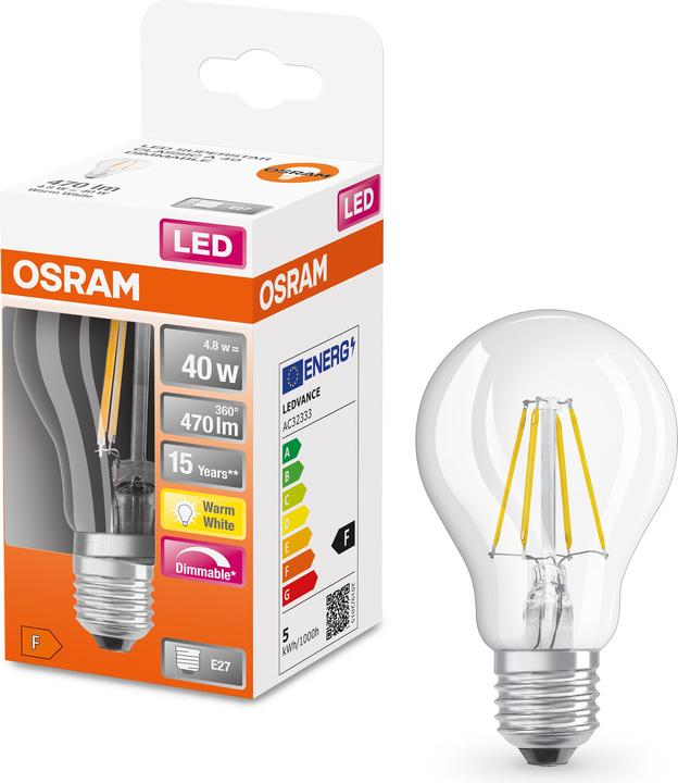 Actual product image Osram Retrofit Classic A (E27, 4.50 W, 470 lm, 1 x, F)