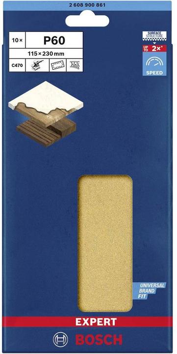 Productafbeelding Bosch Professional Zubehör Expert C470 Schuurpapier met 14 gaten voor vlakschuurmachine, 115 x 230 mm, G 60, 10 stuks. (60)