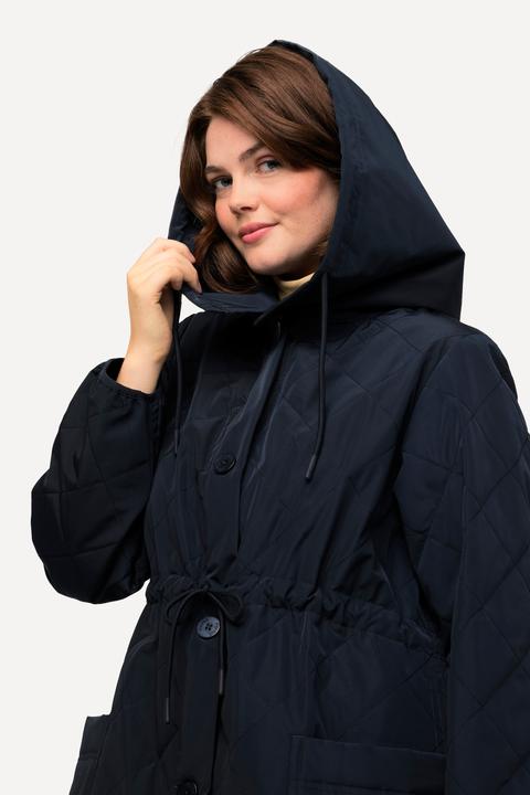 Image du produit Ulla Popken Manteau matelassé à capuche avec patte de boutonnage et cordon coulissant, matière recyclée (46, 48)