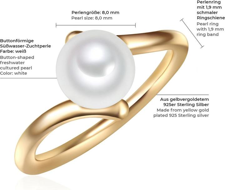 Produktbild Valero Pearls Damen Sterling Silber Süsswasser-Zuchtperle gelbgold - 11340 (52, 925 Silber)