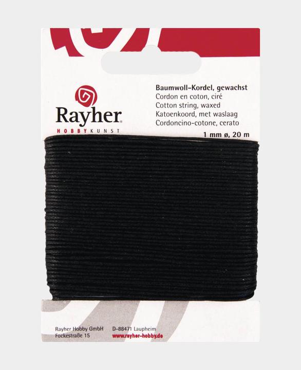 Image du produit Rayher Cordon de coton ciré noir 20m