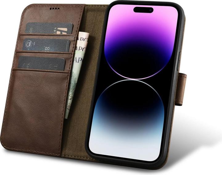 Actual product image iCarer oil Wax Wallet Case 2 in1 Cover iPhone 14 Pro Anti-RFID Leather Flip Case Brown (WMI14220722- (Apple iPhone 14 Pro)