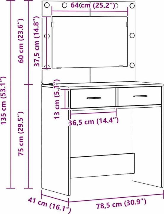 Actual product image vidaXL Schminktisch (78.50 x 41 x 135 cm)