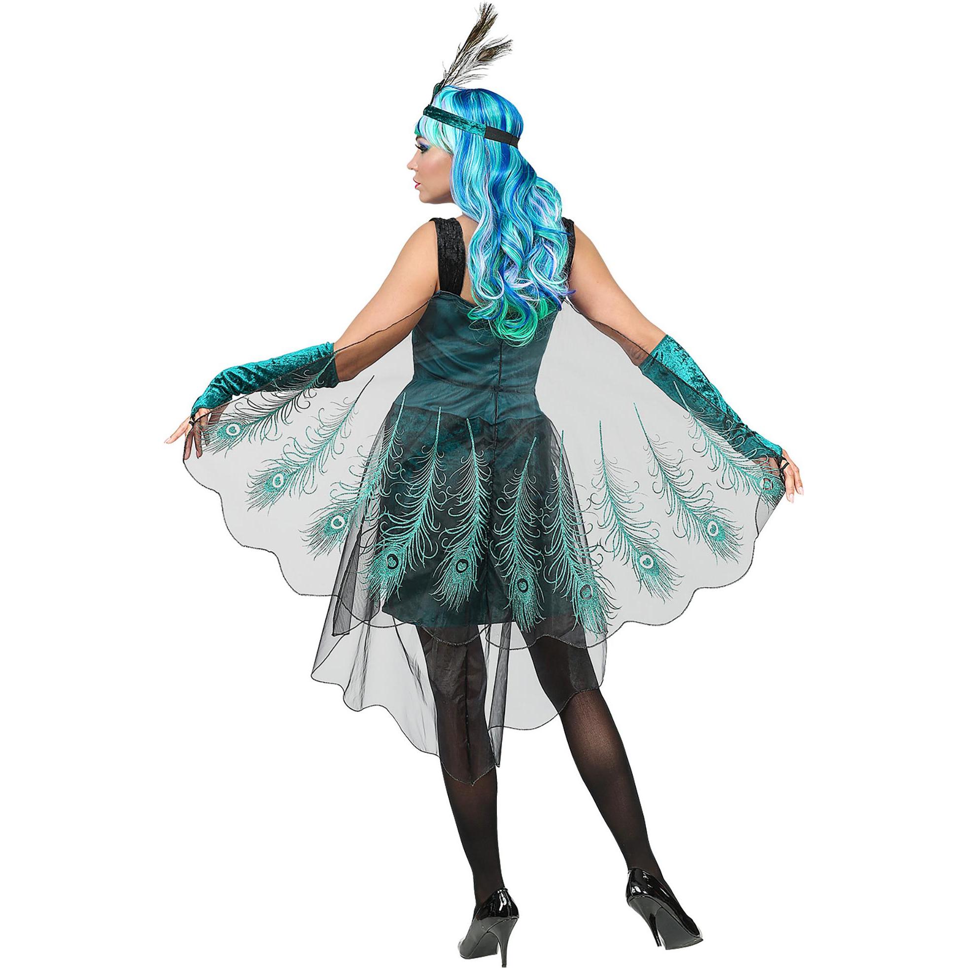 Thumbnail - Widmann PFAU (Kleid mit Pfauenfeder Schleier, Armstulpen, Kopfschmuck), XS (XS)