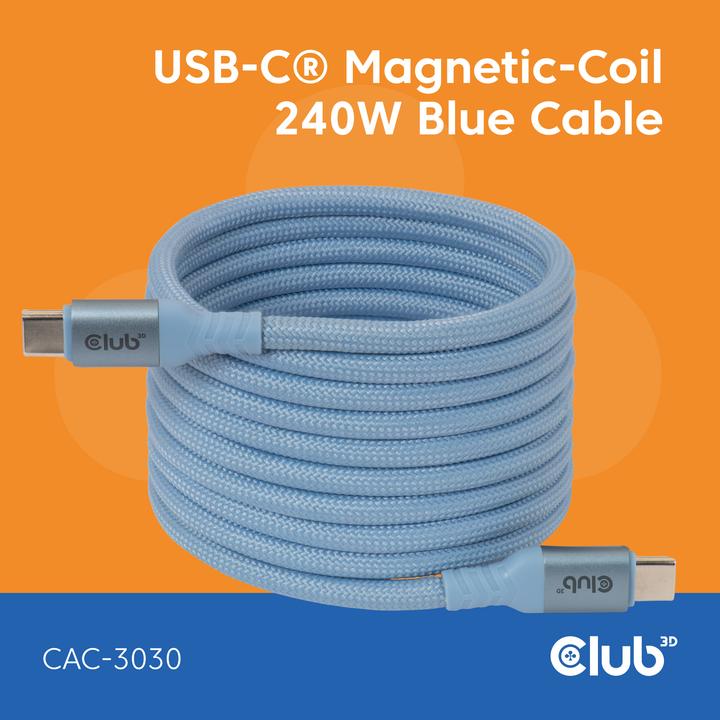 Produktbild Club 3D USB Type C ->C 2,0m blau Bi-Direktional Kabel USB-C (2 m, USB 2.0, 240 W)