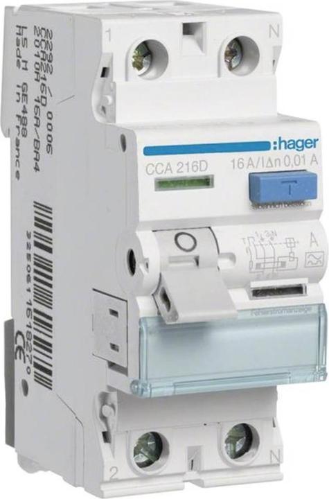 Immagine prodotto Hager RCD 2 poli 16A/10mA 6kA CCA216D