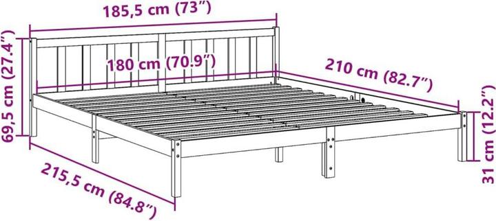 Actual product image VidaXL Bett Extra Lang ohne Matratze 180x210 (180 x 210 cm)