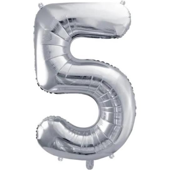 Partydeco Folienballon Zahlenballon 5 silber - 86 cm/34" leer