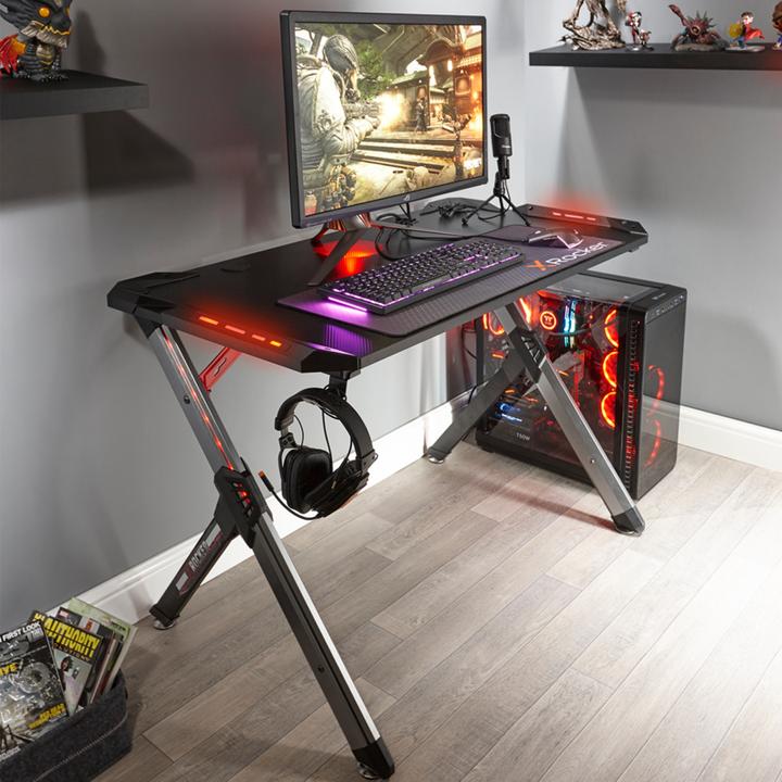Actual product image X Rocker lynx ultimate gaming desk with vibrant rgb led side lighting