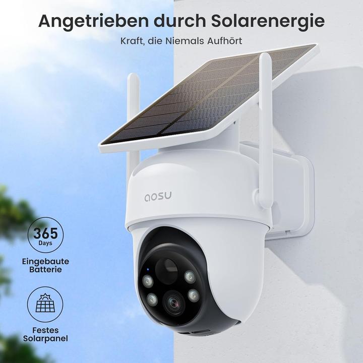 Produktbild Aosu Solar Überwachungskamera-Set mit HomeBase, Farb-Nachtsicht, 360° Schwenk, 2 Stk.