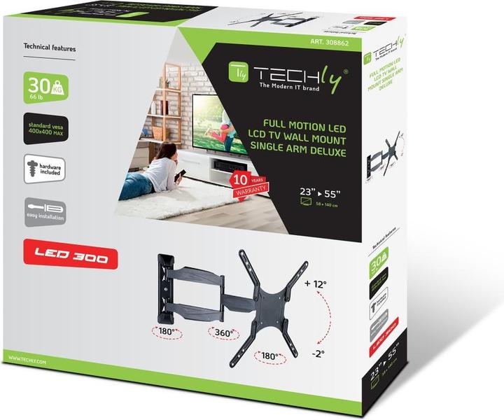 Actual product image Techly Mounting kit (interface fork, 3 joints, swivel arm wall mount) - for (Wall, 30 kg, 23" - 55")