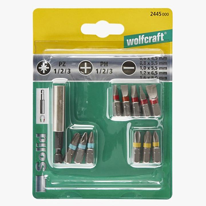 Produktbild wolfcraft 1 Bit-Set Solid 12-tlg. SL, PH, PZ (Kreuz Phillips PH, Kreuz Pozidriv PZ, Schraubschlitz)