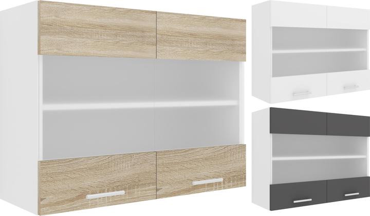 Produktbild VCM Küchenschrank Breite 80 cm Matt Glastür Hängeschrank Küche Küchenmöbel Esilo (60 x 80 x 31 cm)