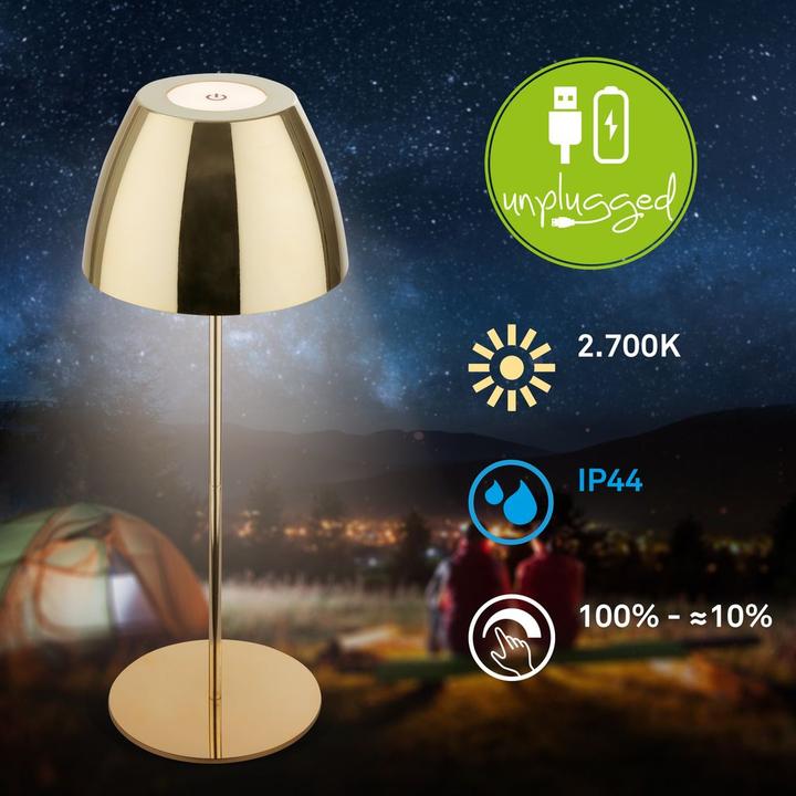 Image du produit Briloner Lampe de table LED rechargeable, IP44, 2,5W, or brillant (200 lm)