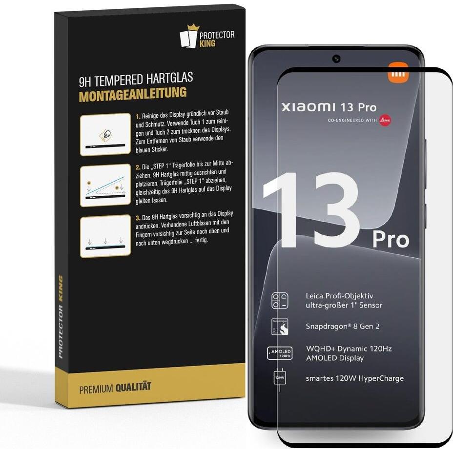 Thumbnail - Protectorking 3x echtes Tempered 9H Panzerhartglas 3D KLAR (3 Stück, Xiaomi 13 Pro), Smartphone Schutzfolie