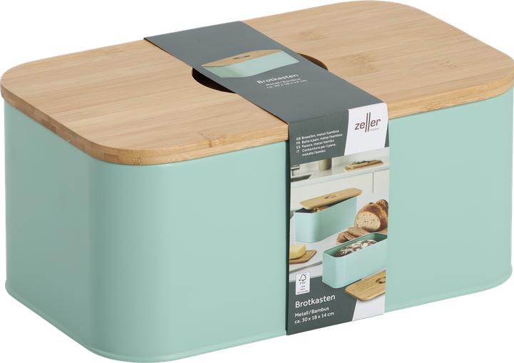 Productafbeelding Zeller Present Broodtrommel met bamboe deksel, metaal, mint