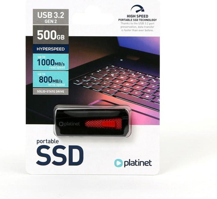 Platinet Portable SSD, USB 3.2, read/write 1000/800 MB/s, black, 500GB capacity (0.50 TB)