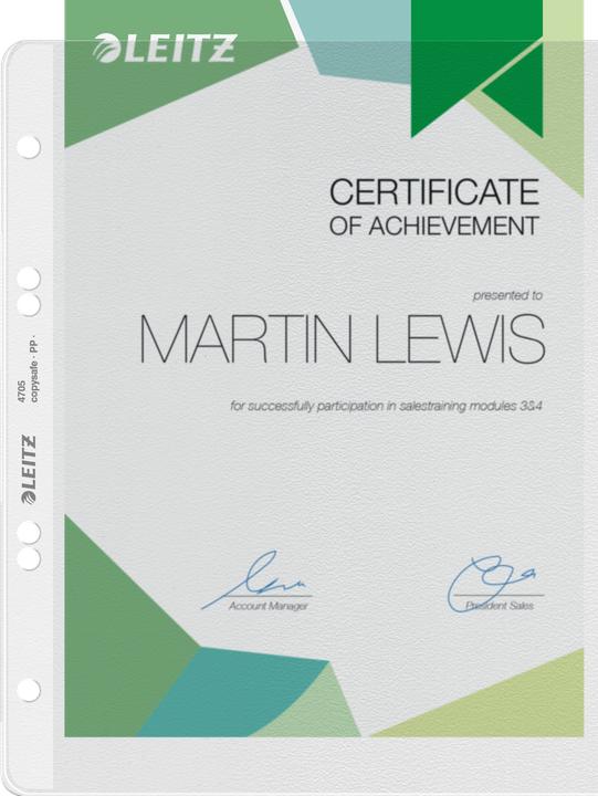 Actual product image Leitz Brochure sleeve extra strong, A5, PP, grained, 0,13 mm open top, document-proof, punching: 80-80- (A5, 100x)