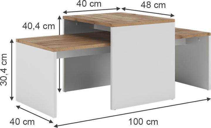 Produktbild Vicco Couchtisch-Set Donat, Weiss/Goldkraft Eiche, 100 x 48 cm, 2 Teile
