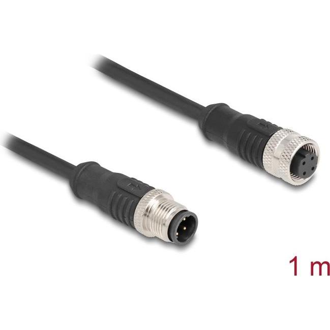 Delock M12 Kabel D-kodiert 4 Pin Stecker zu Buchse PVC 1 m (S/FTP, CAT5e, 1 m), Netzwerkkabel