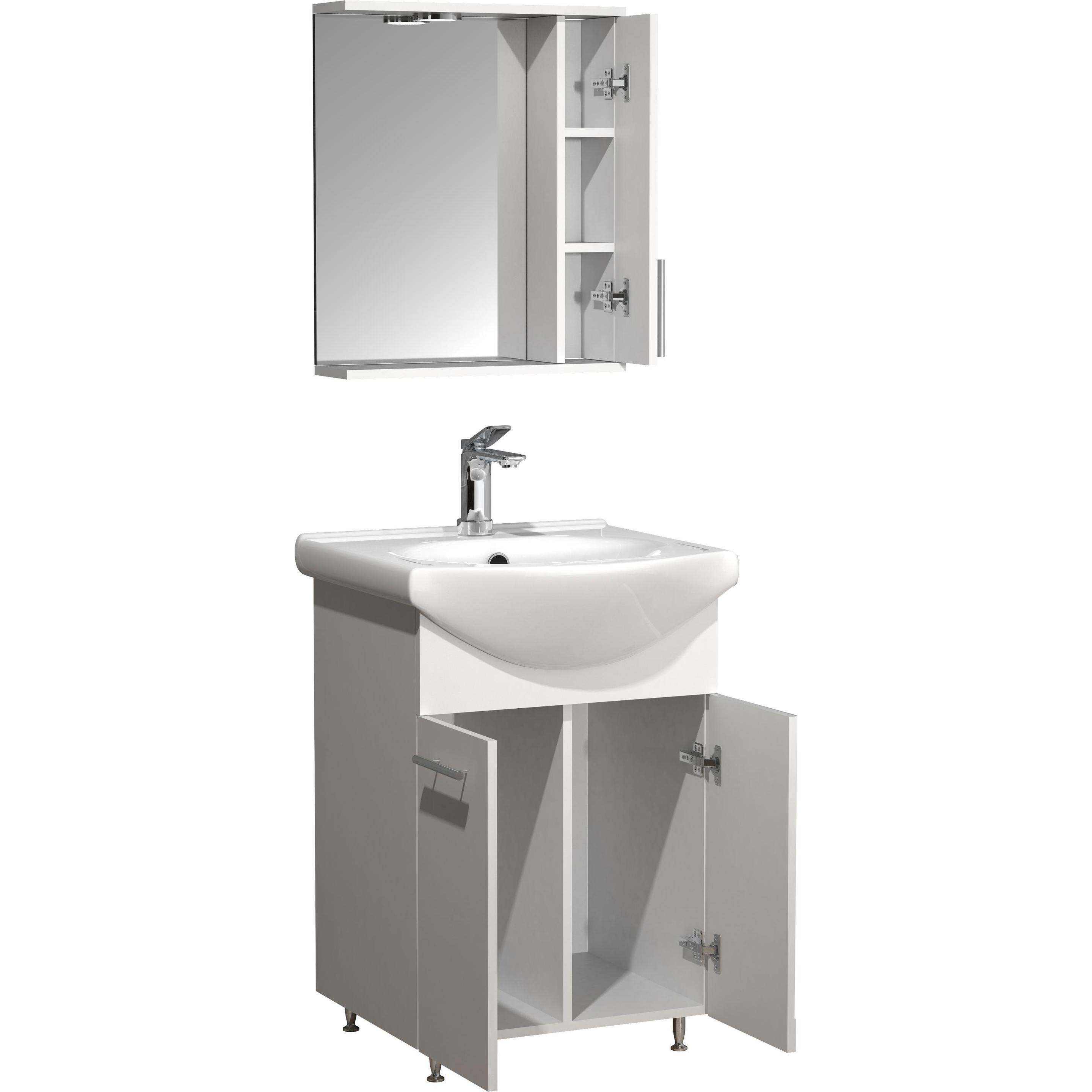 Thumbnail - VCM, Badmöbelset, 3-tlg. Waschplatz Waschtisch Badmöbel Set Waschbecken Spiegelschrank Drehtüren Lisalo M