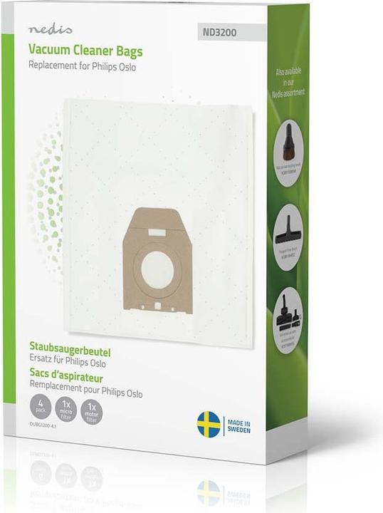 Immagine prodotto Nedis Staubsaugerbeutel | 4 Stück | Synthetik | Meist verkauft für: Philips Oslo + | Weiss (4 x)