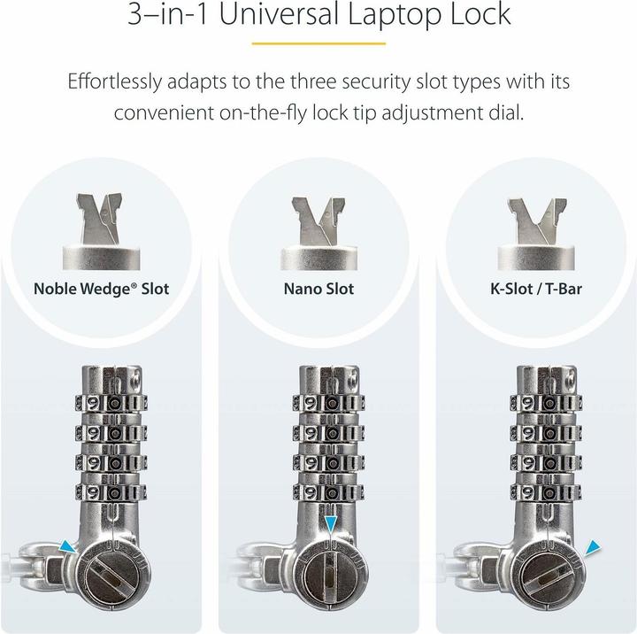 Productafbeelding StarTech com UNIVCS25-LAPTOP-LOCK, 2 m, Kensington, Nano, Noble, Verrouillage à combinaison, Plastiq