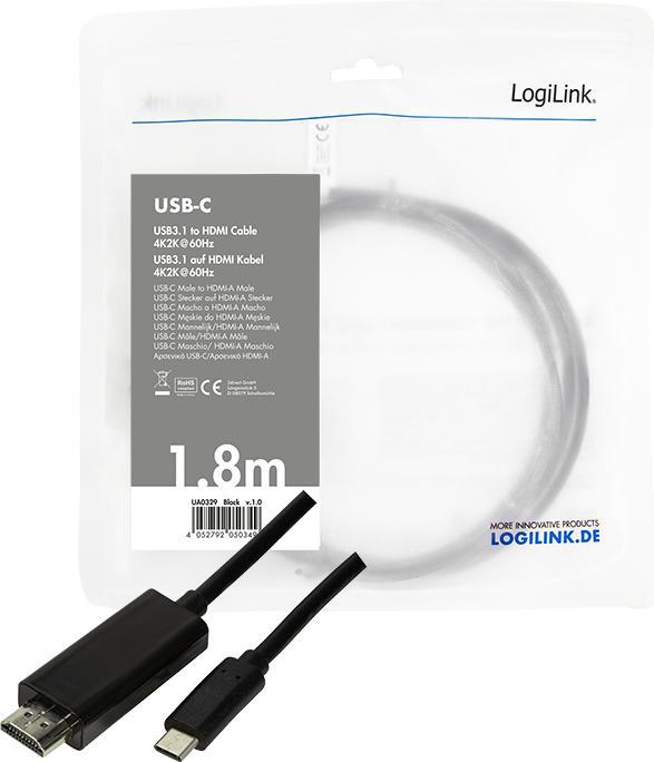 Produktbild LogiLink USB Typ C — HDMI (Typ A) (1.80 m)