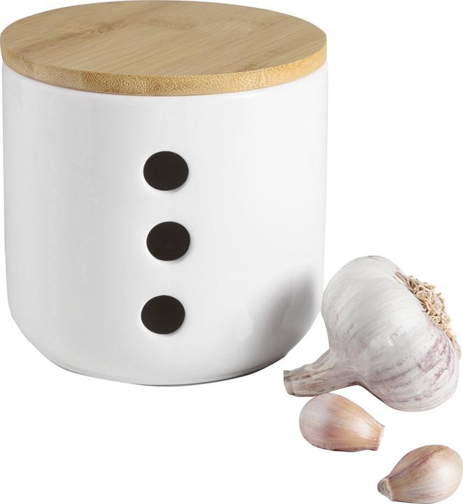 Ibili Knoblauchtopf Keramik mit Bambus Deckel 12 cm Praktische Aufbewahrung für Knoblauch