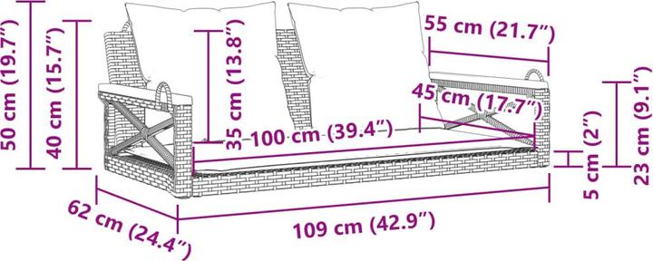 Actual product image vidaXL Hanging bench with cushion Hanging swing Swing bench Garden swing Grey