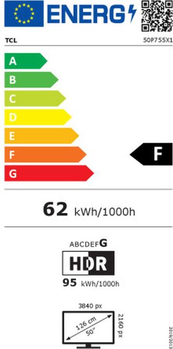 Label énergétique TCL 50P755 (50", LED, 4K, 2024)