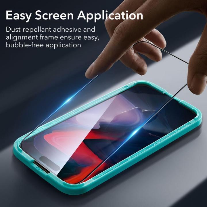 Actual product image ESR Tempered Glass 2-Pack Iphone 15 Pro Black (2 pcs., Apple iPhone 15 Pro)