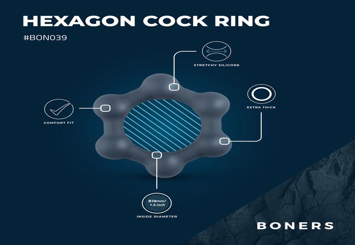 Actual product image Boners Hexagon penis ring with steel balls (3.80 cm)