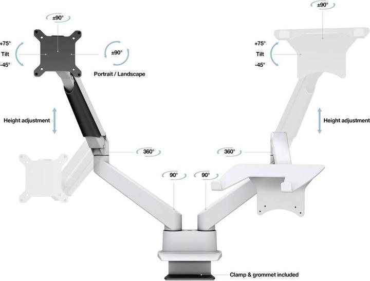 Image du produit Multibrackets Support d'écran Duo 32", alu, blanc, pivotant à 90 (Tables, 32", 10 kg)